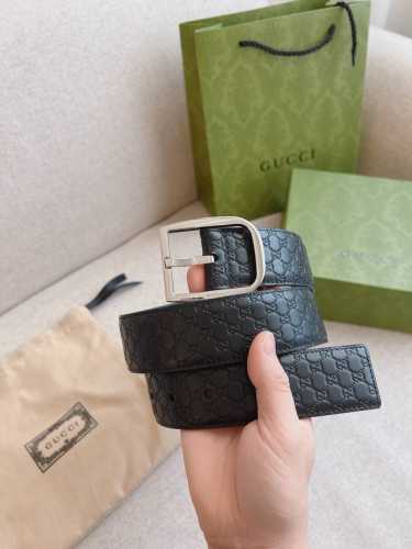 Gucci pin buckle belt, made of Gucci Signature leather with heat embossing techn