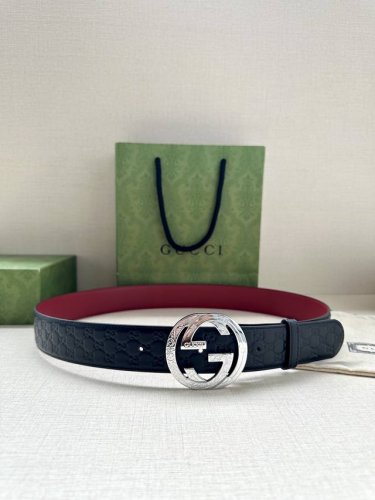 Width 4.0Cm Gucci interlocking double G belt original steel buckle, derived from