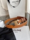 Celine women's belt, calfskin texture with unique Arc de Triomphe buckle, khaki