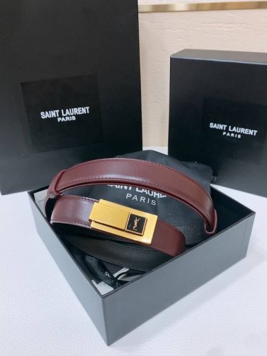 Sa Int Laurent Saint Laurent Women's Belt, Genuine Gold-Plated Buckle, Italian L