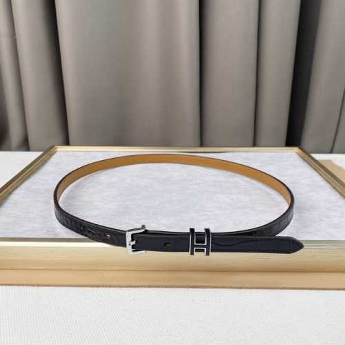 Hermes Crocodile Leather Belt With Palladium-Plated Belt Buckle, Exquisitely Pol