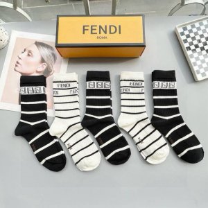 A box of five Fendi high socks with the classic double F logo, made of pure cott