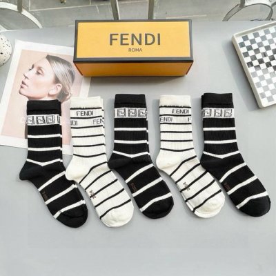 A box of five Fendi high socks with the classic double F logo, made of pure cott
