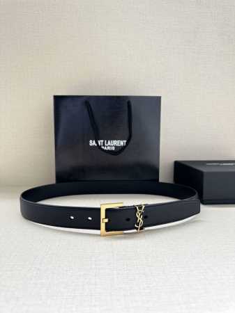 Width 3.0 Cm Saint Laurent Ysl Monogram Embossed Leather Square Buckle Narrow Be - Click Image to Close