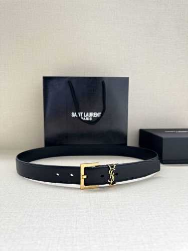Width 3.0 Cm Saint Laurent Ysl Monogram Embossed Leather Square Buckle Narrow Be