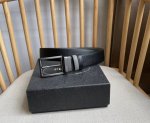 Prada Authentic Store Version Men's Dual-Use Needle Buckle Belt, One Side Black,