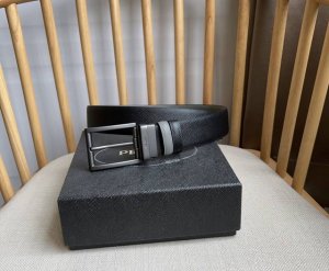 Prada Authentic Store Version Men's Dual-Use Needle Buckle Belt, One Side Black,