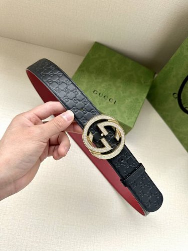Band width 3.8Cm Gucci interlocking double G original diamond steel buckle belt,