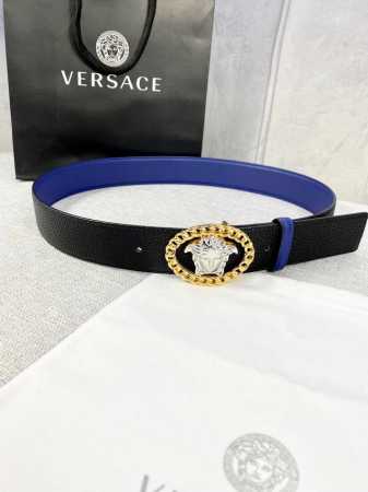 Width 4.0Cm Versace This Soft Lychee Leather Belt Is Paired With An Oval Chain M - Click Image to Close