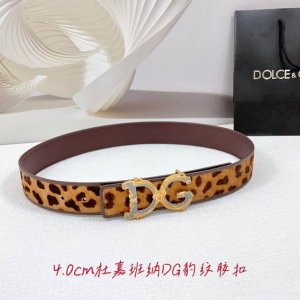 Special 4.0Cm Dolce & Gabbana D&G Belt, Leopard Print Surface And Plain Bottom,
