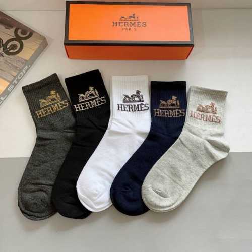 Box of 5 pairs (with packaging) High-quality Hermes men's mid-calf socks, super