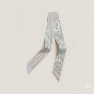 Hermes "You Write and Freedom Square" Twilly small silk scarf. Twilly silk ribb