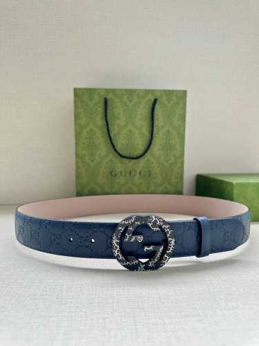 Band width 3.8cm Gucci interlocking double G original textured steel buckle belt
