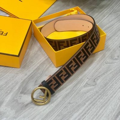 Fendl 40Mm Wide Belt With Logo Design.Buckle Closure. Made From Brown Calf Leath