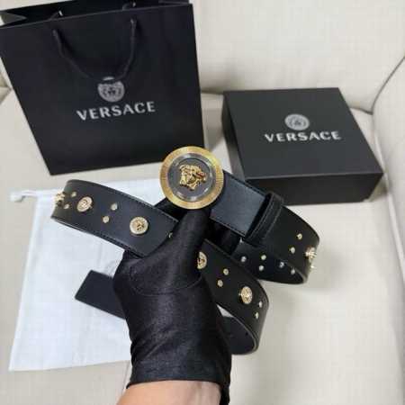 Versace Width 4.0Cm New Smooth Belt With Round Rivets And Medusa Decoration With - Click Image to Close