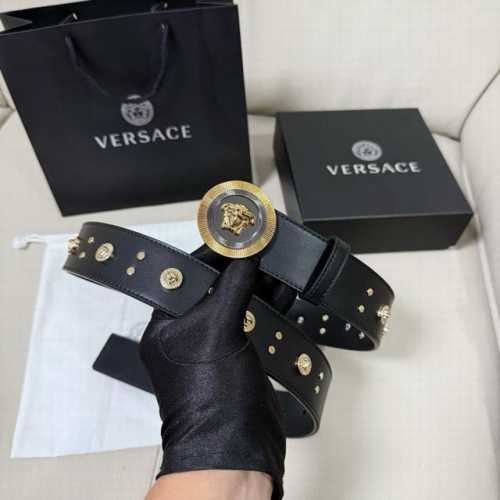 Versace Width 4.0Cm New Smooth Belt With Round Rivets And Medusa Decoration With