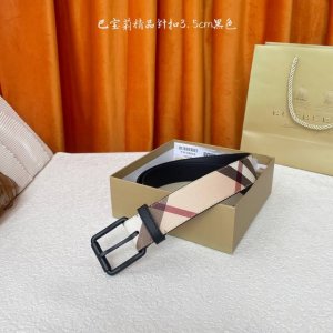 Burberry boutique-style smooth leather belt with exquisite pin buckle embellishm