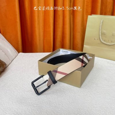 Burberry boutique-style smooth leather belt with exquisite pin buckle embellishm