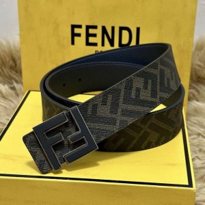 Fendi boutique style, 4.0cm wide, double-ring reversible belt, Ff snap fastener,