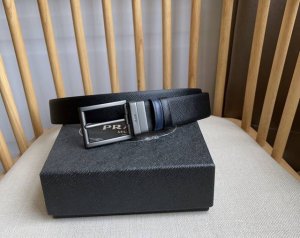 Prada Authentic Store-Style Men's Dual-Use Leather Belt With Pin Buckle, One Sid