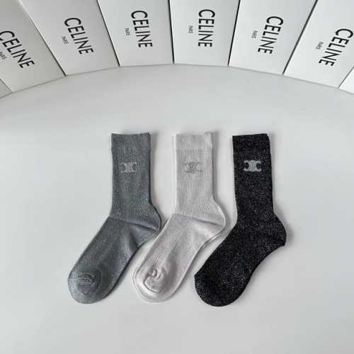 Special Packaging Celine New Classic Mid-Length Socks with Accessories! Three pa