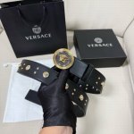 Versace Width 4.0Cm New Smooth Belt With Round Rivets And Medusa Decoration With