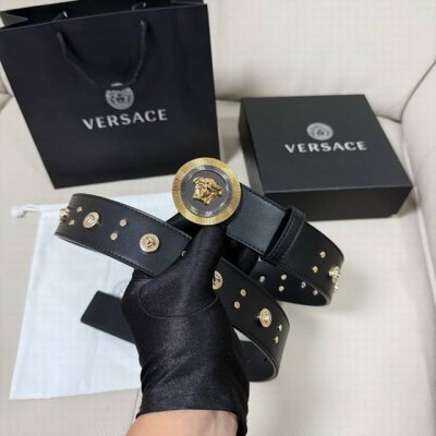 Versace Width 4.0Cm New Smooth Belt With Round Rivets And Medusa Decoration With