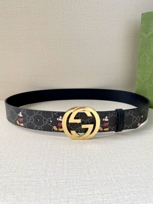 Width 4.0Cm Gucci Double-Sided Belt, One Side Is Gg Supreme Canvas With Mickey P
